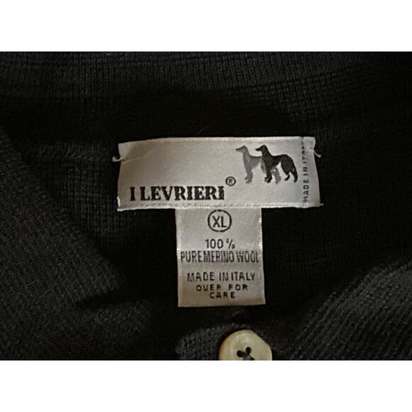 I Levrieri Black 100% Merino Wool Polo Sweater Italy Made Men's XL - Picture 4 of 5